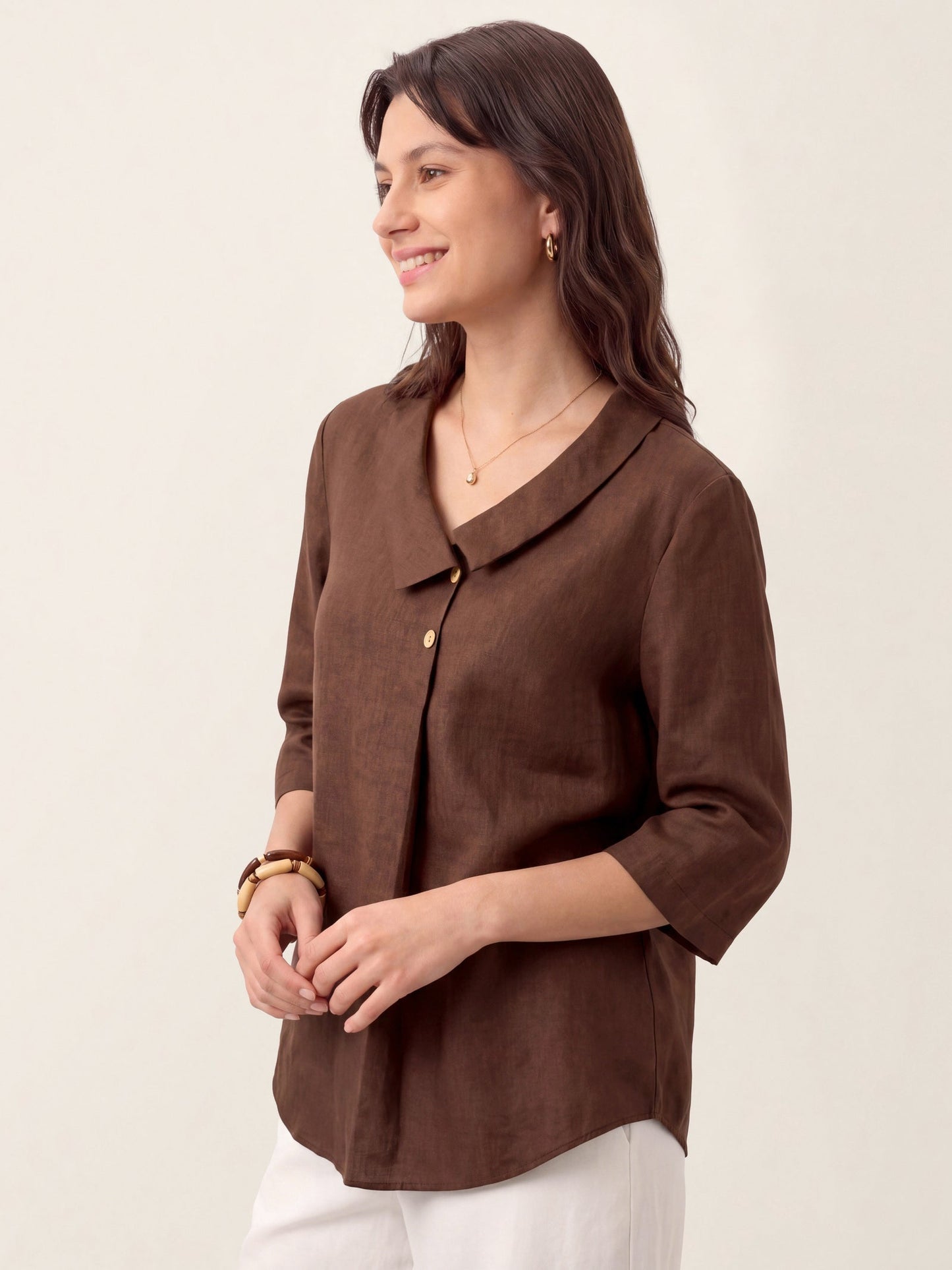 100% Linen Asymmetric Collar Inverted Pleat Top – Ottilie