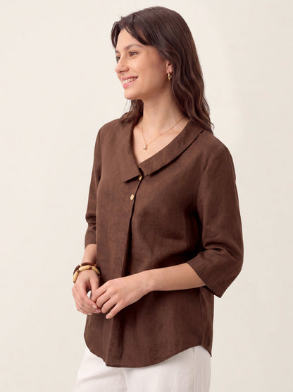 100% Linen Asymmetric Collar Inverted Pleat Top – Ottilie