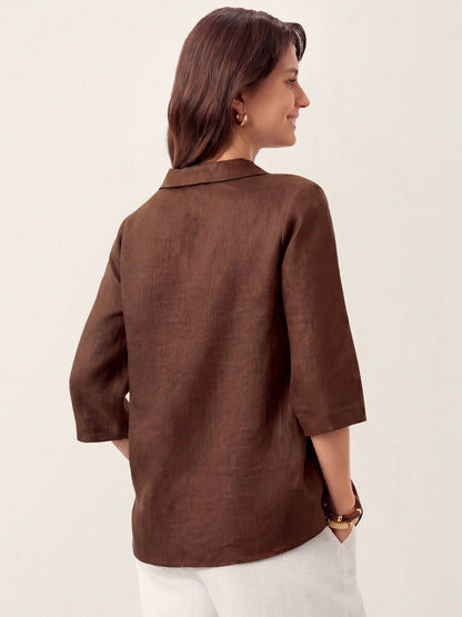 100% Linen Asymmetric Collar Inverted Pleat Top – Ottilie