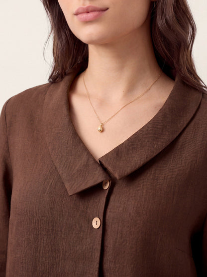 100% Linen Asymmetric Collar Inverted Pleat Top – Ottilie