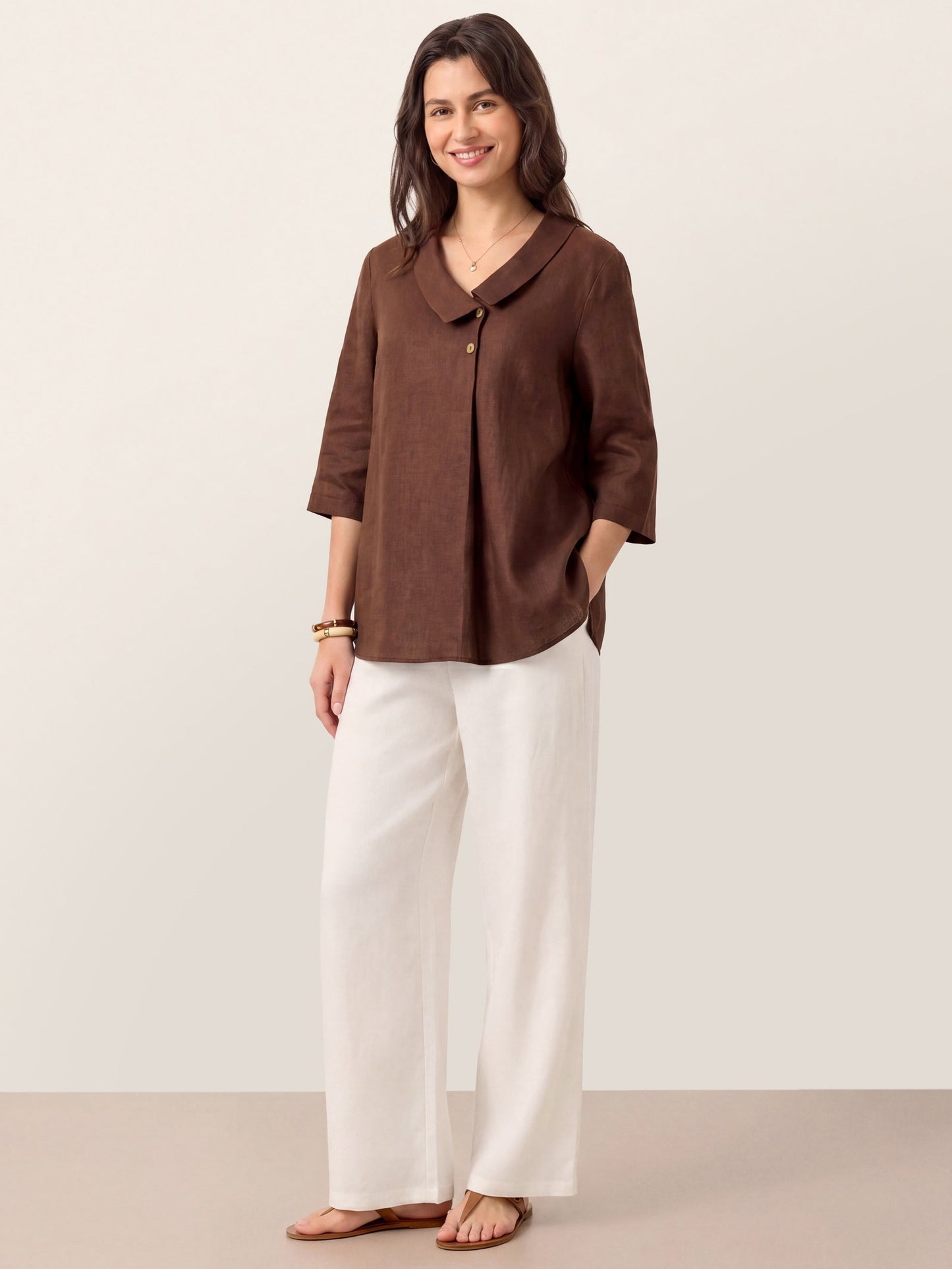 100% Linen Asymmetric Collar Inverted Pleat Top – Ottilie