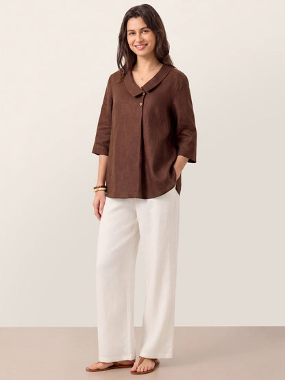 100% Linen Asymmetric Collar Inverted Pleat Top – Ottilie