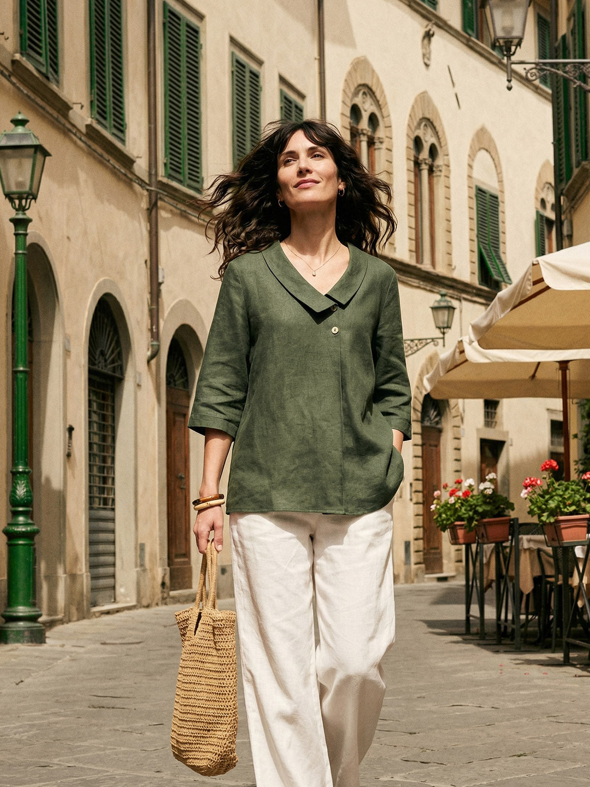 100% Linen Asymmetric Collar Inverted Pleat Top – Ottilie