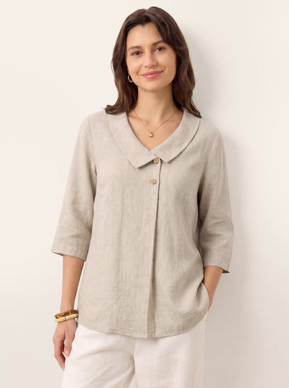 100% Linen Asymmetric Collar Inverted Pleat Top – Ottilie