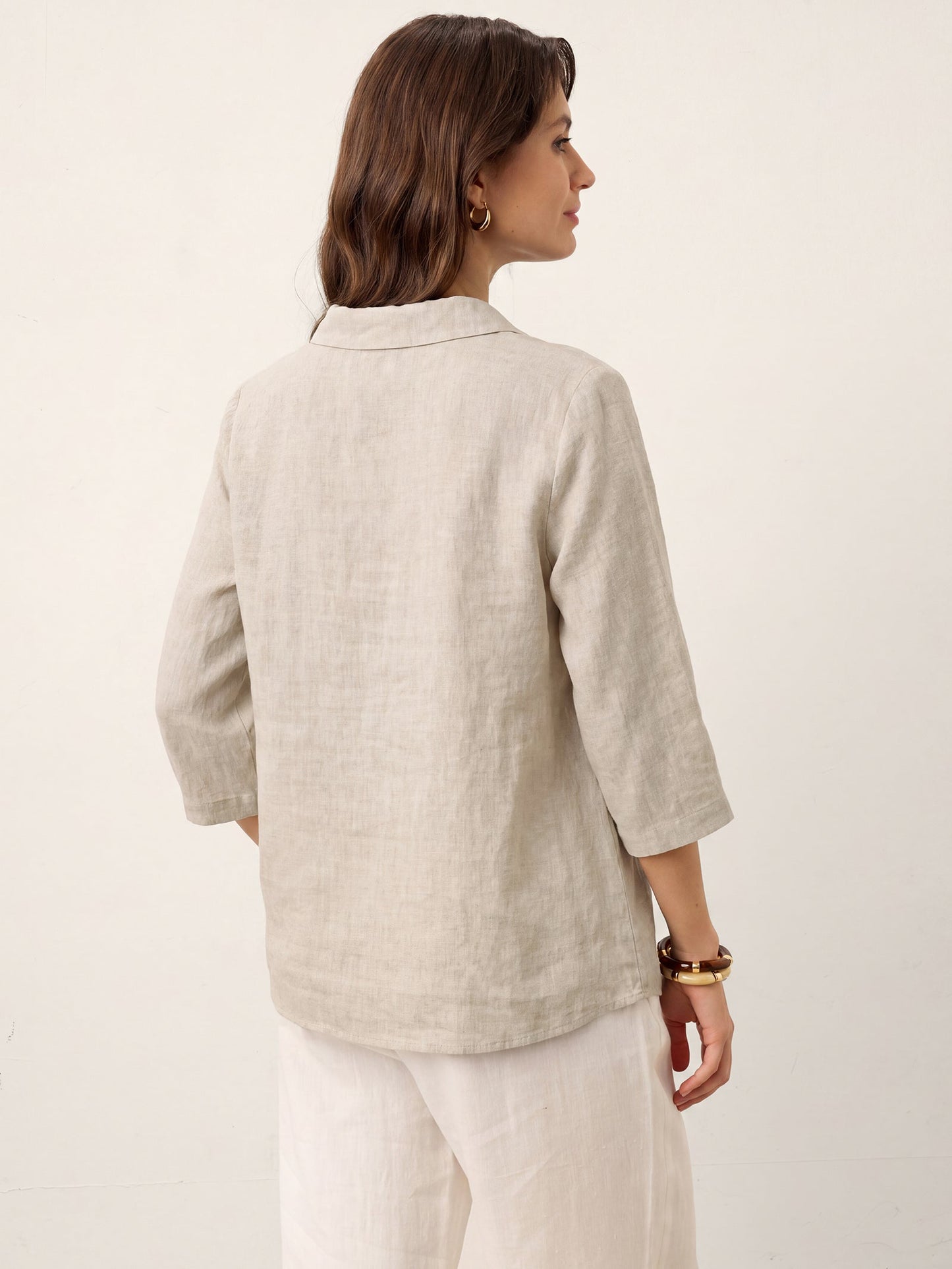 100% Linen Asymmetric Collar Inverted Pleat Top – Ottilie