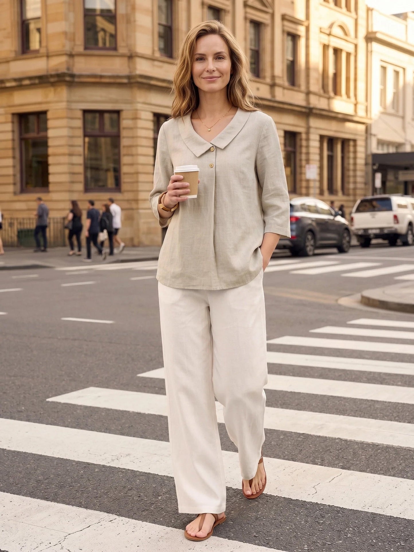 100% Linen Asymmetric Collar Inverted Pleat Top – Ottilie