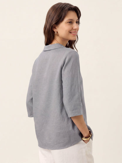 100% Linen Asymmetric Collar Inverted Pleat Top – Ottilie