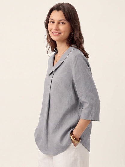100% Linen Asymmetric Collar Inverted Pleat Top – Ottilie