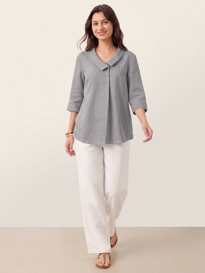 100% Linen Asymmetric Collar Inverted Pleat Top – Ottilie