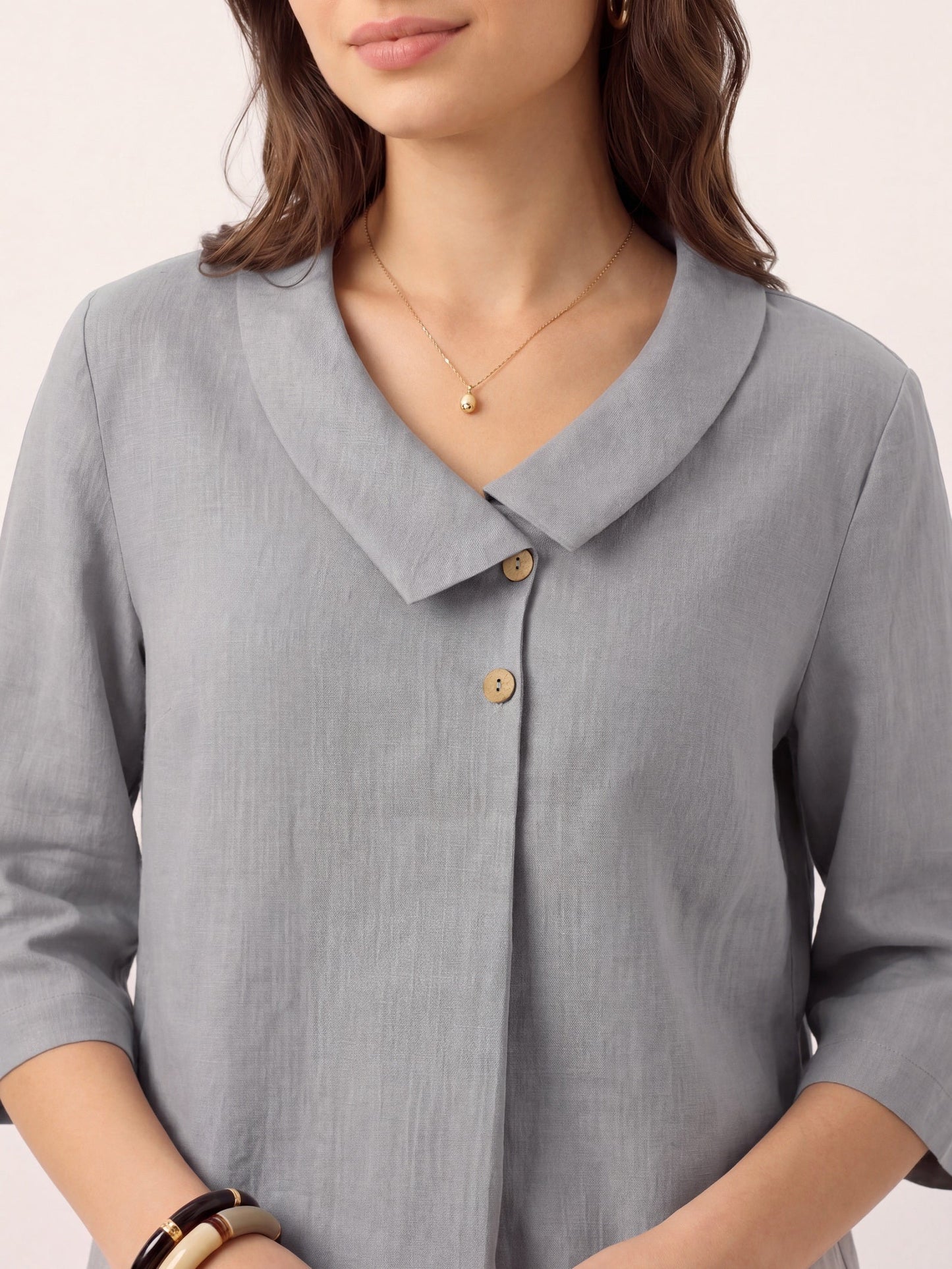 100% Linen Asymmetric Collar Inverted Pleat Top – Ottilie