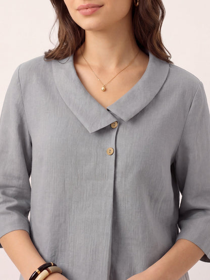 100% Linen Asymmetric Collar Inverted Pleat Top – Ottilie