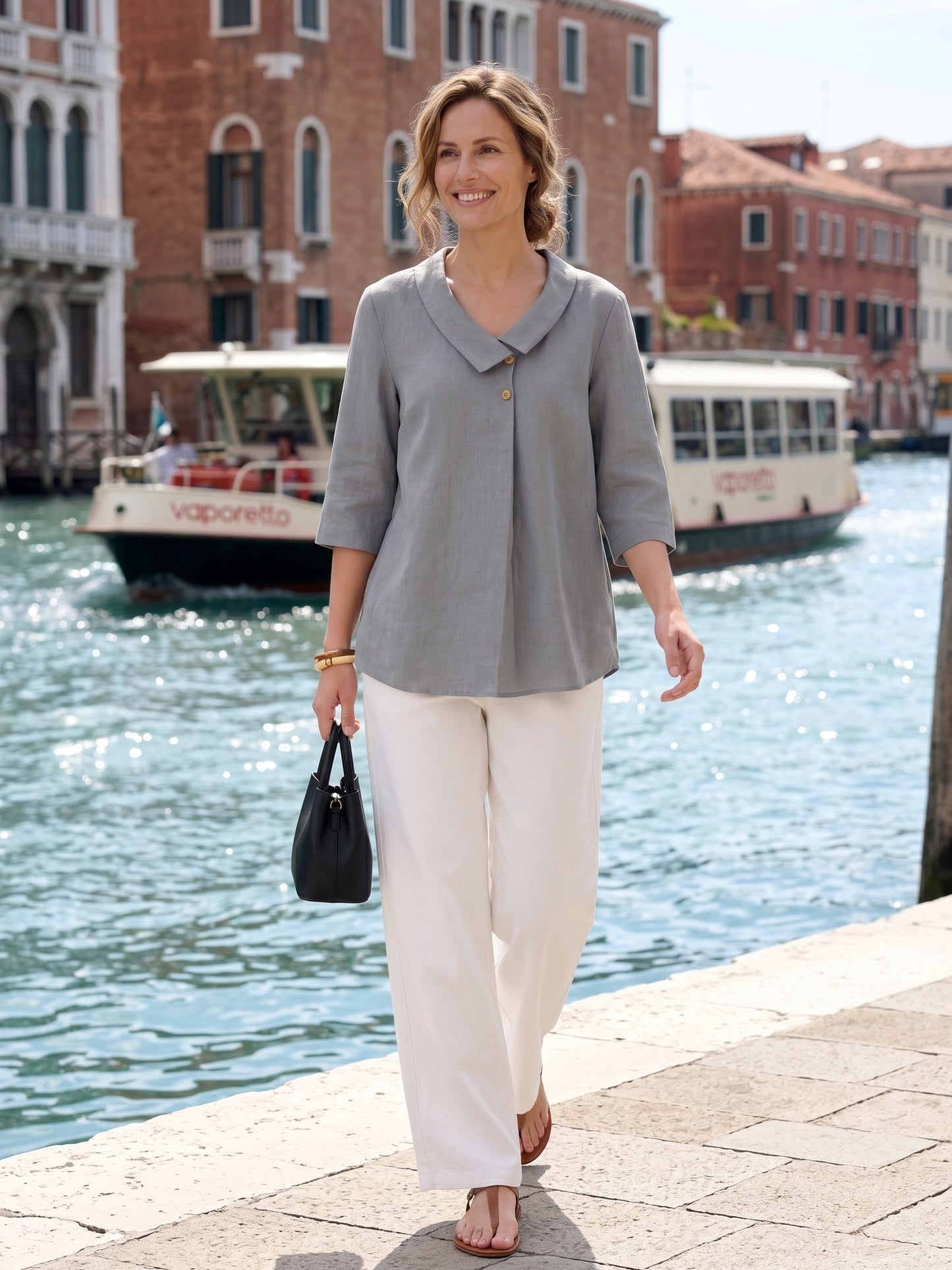 100% Linen Asymmetric Collar Inverted Pleat Top – Ottilie