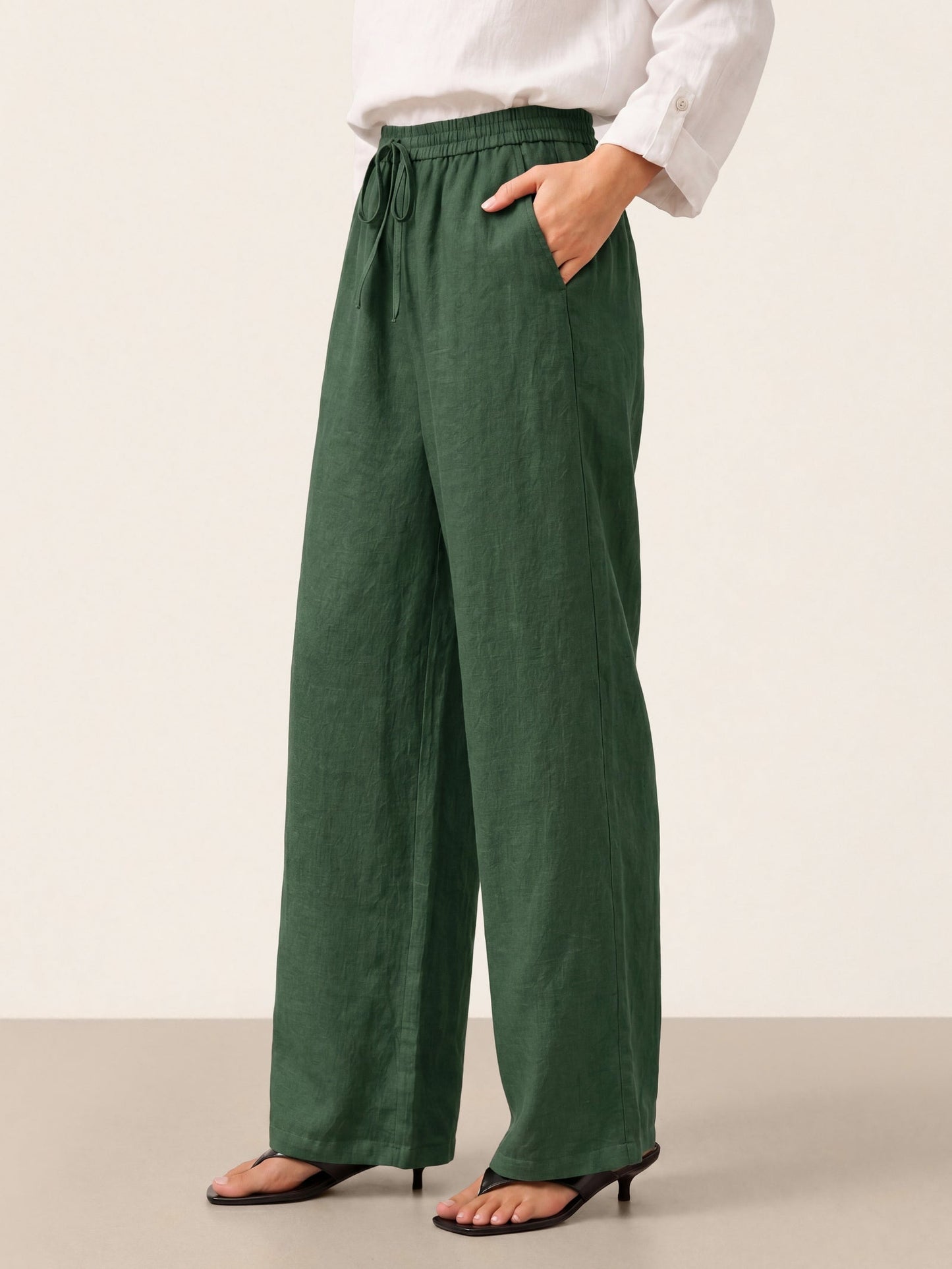 100% Linen Straight Leg Drawstring Pants – Lyon