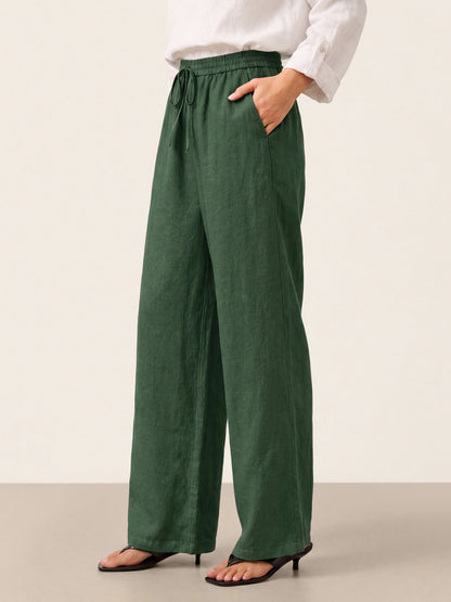 100% Linen Straight Leg Drawstring Pants – Lyon