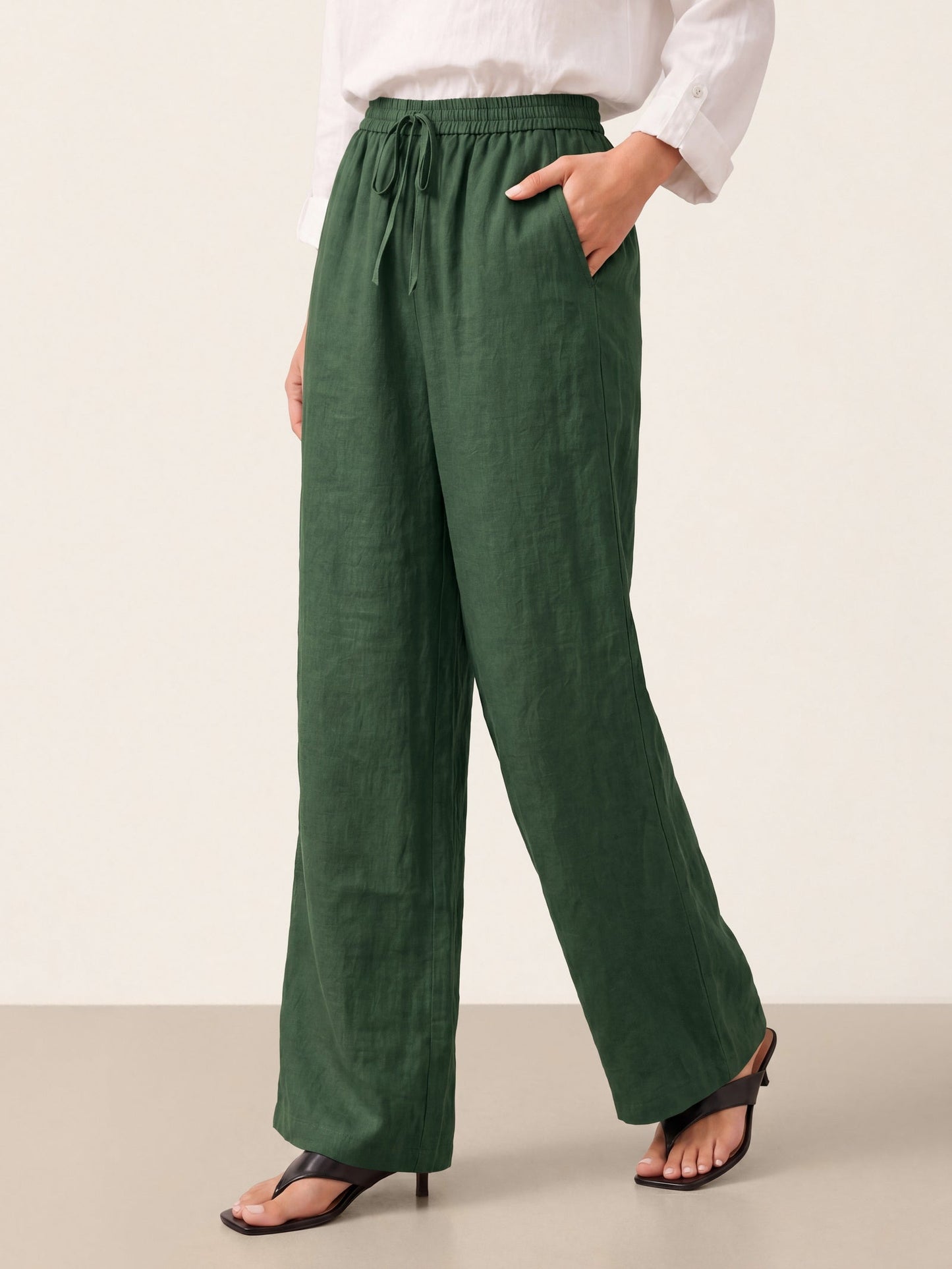 100% Linen Straight Leg Drawstring Pants – Lyon