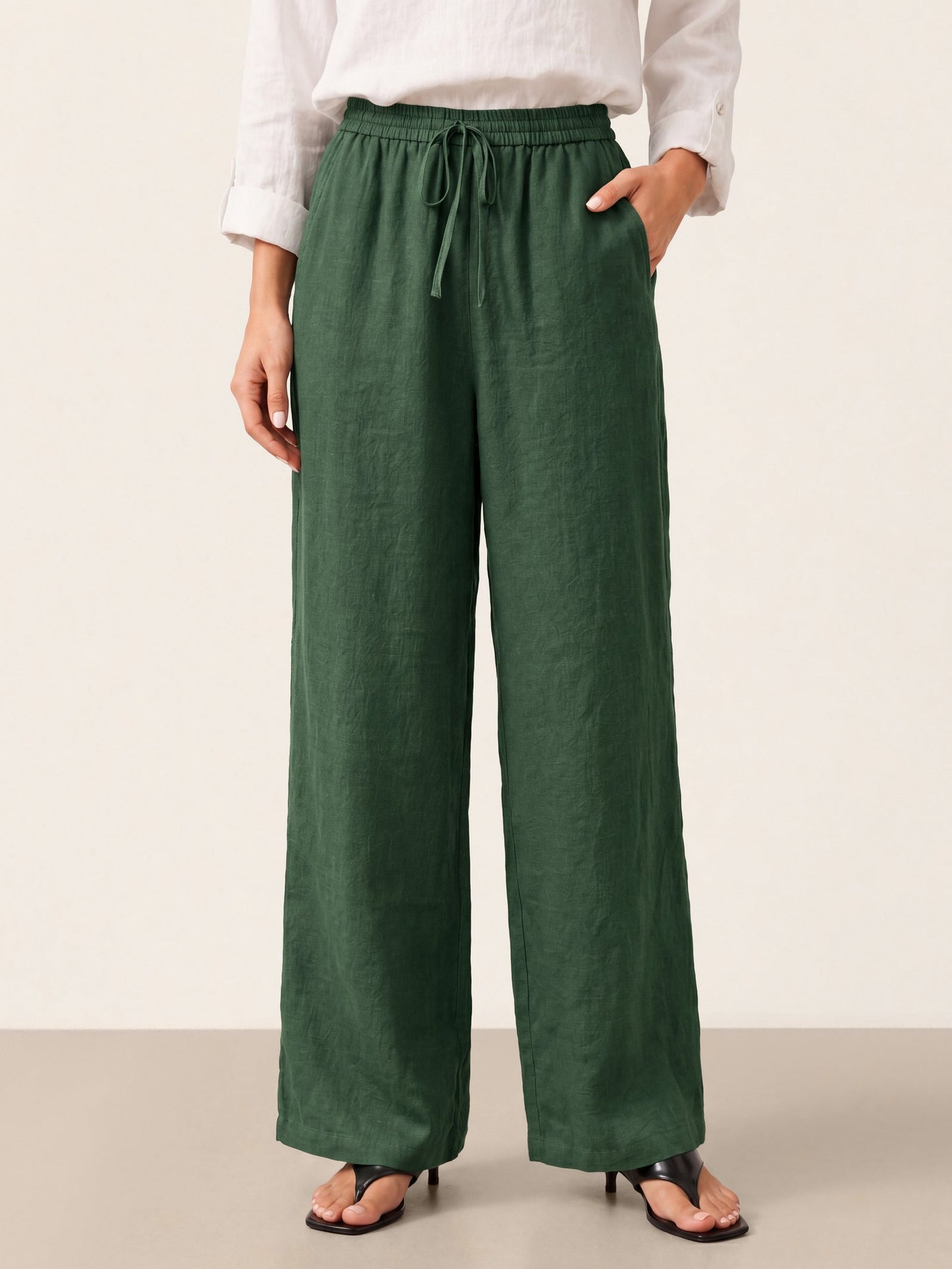 100% Linen Straight Leg Drawstring Pants – Lyon