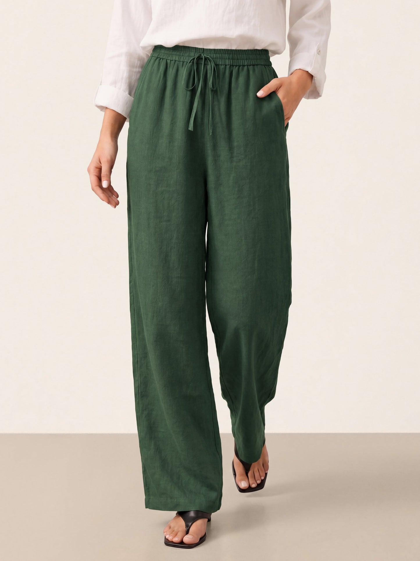 100% Linen Straight Leg Drawstring Pants – Lyon