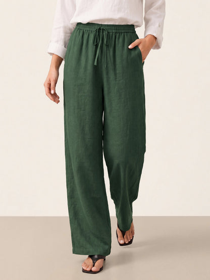 100% Linen Straight Leg Drawstring Pants – Lyon