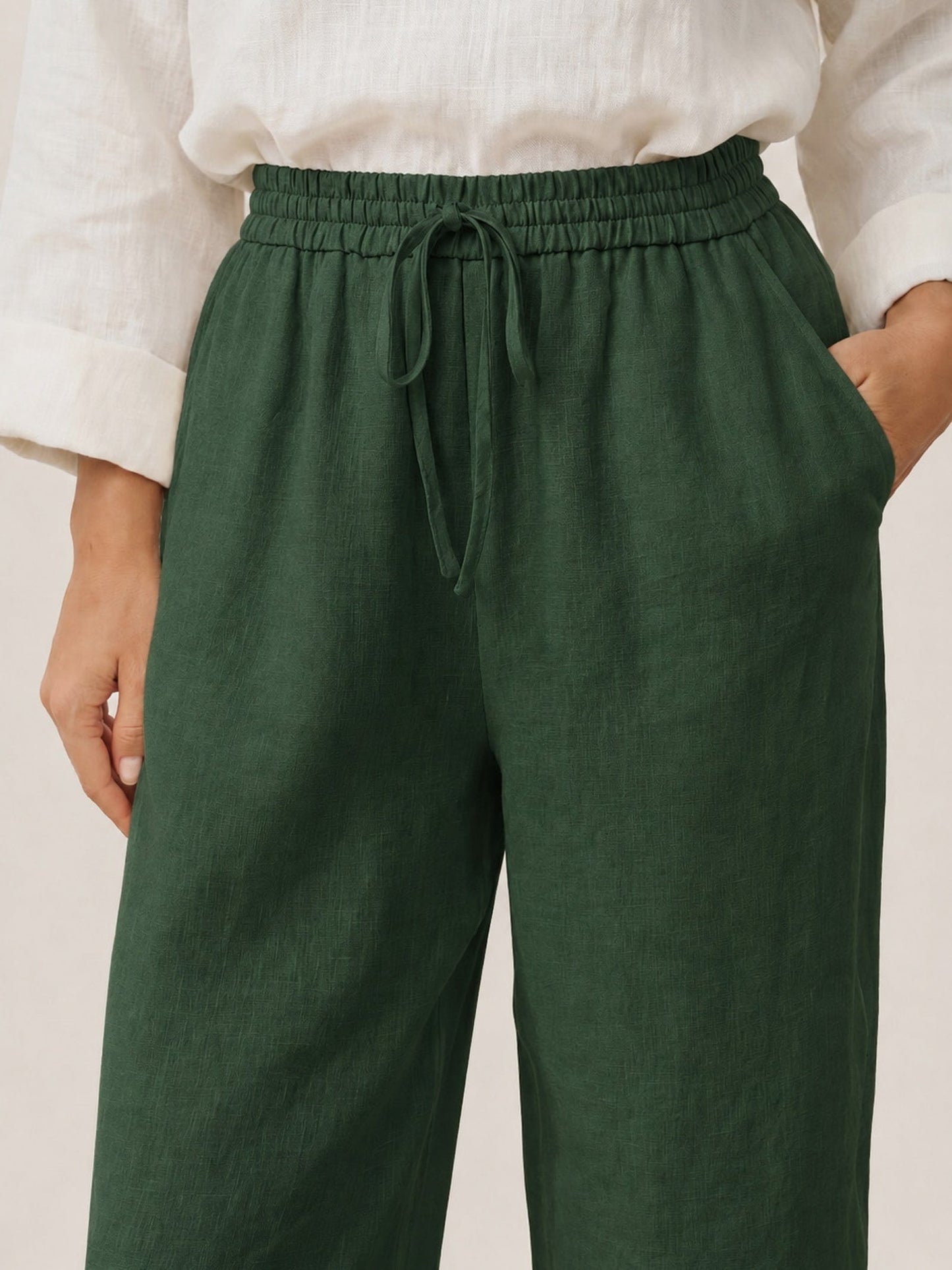 100% Linen Straight Leg Drawstring Pants – Lyon