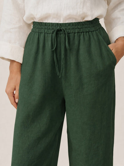 100% Linen Straight Leg Drawstring Pants – Lyon