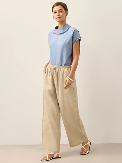 100% Linen Straight Leg Drawstring Pants – Lyon