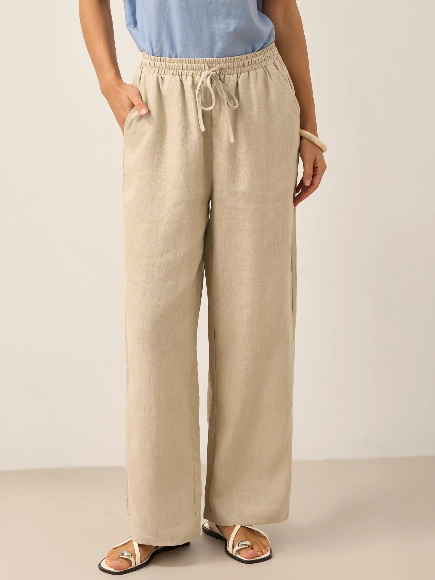 100% Linen Straight Leg Drawstring Pants – Lyon