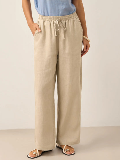 100% Linen Straight Leg Drawstring Pants – Lyon