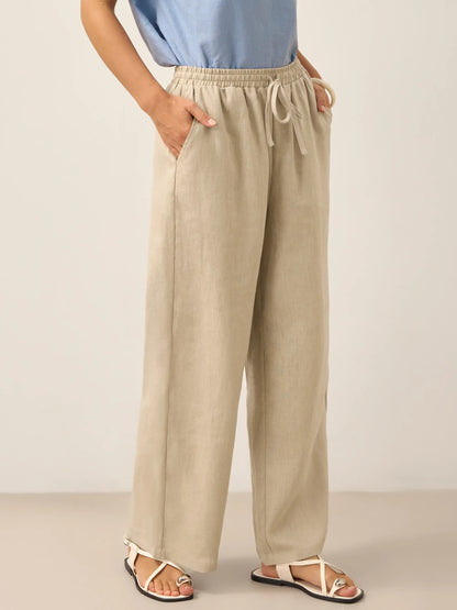 100% Linen Straight Leg Drawstring Pants – Lyon