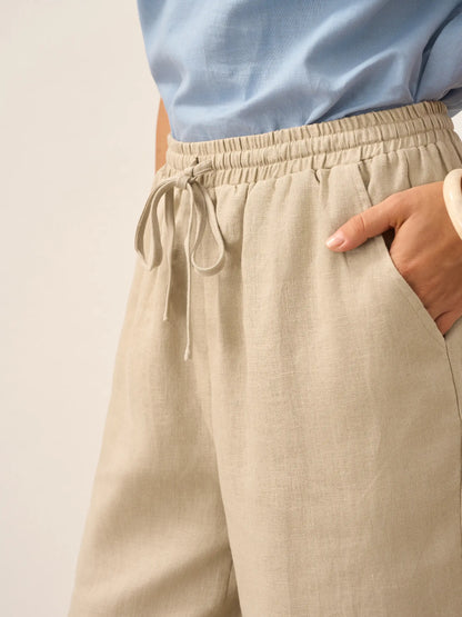 100% Linen Straight Leg Drawstring Pants – Lyon