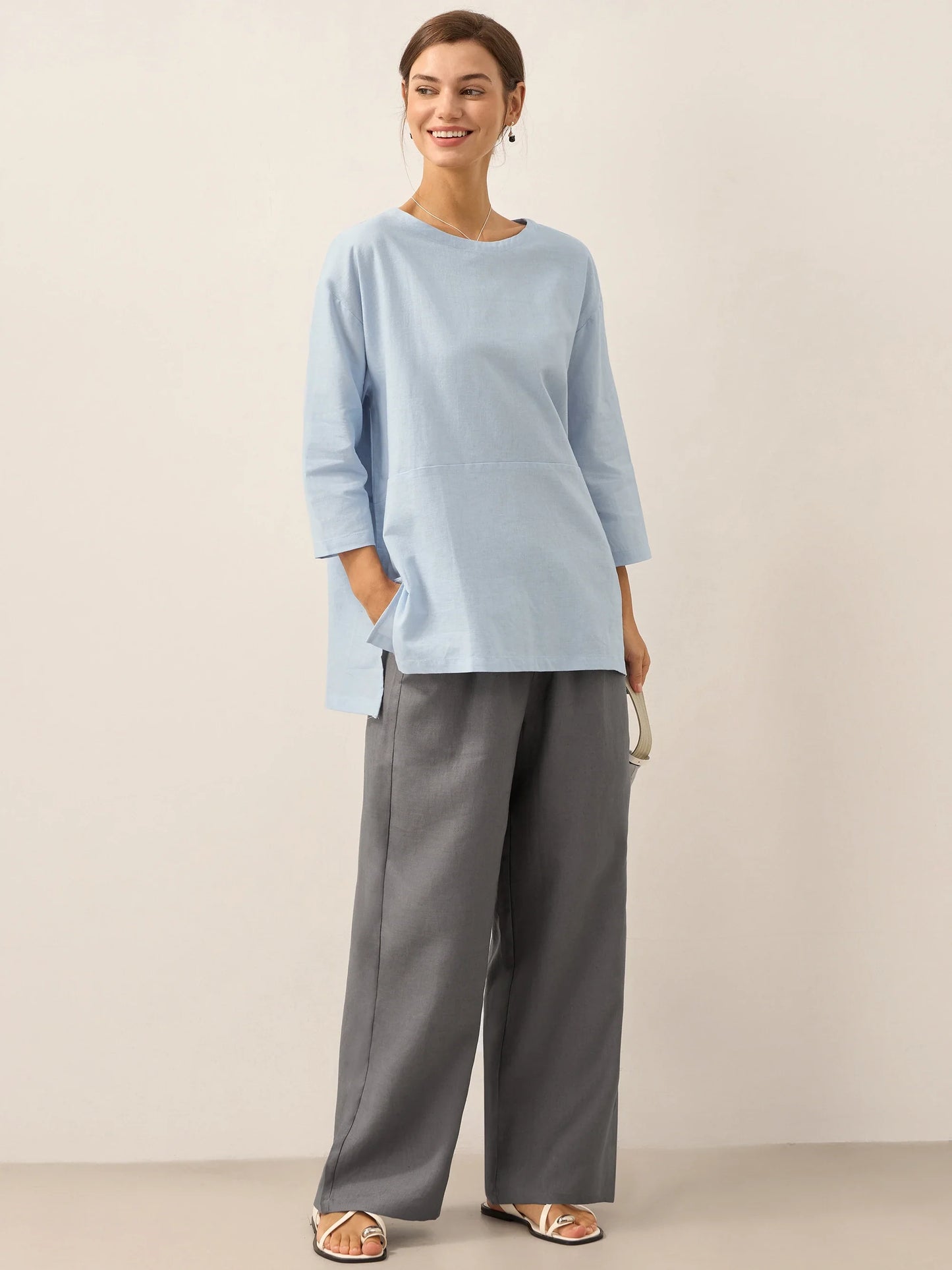 100% Linen Straight Leg Drawstring Pants – Lyon