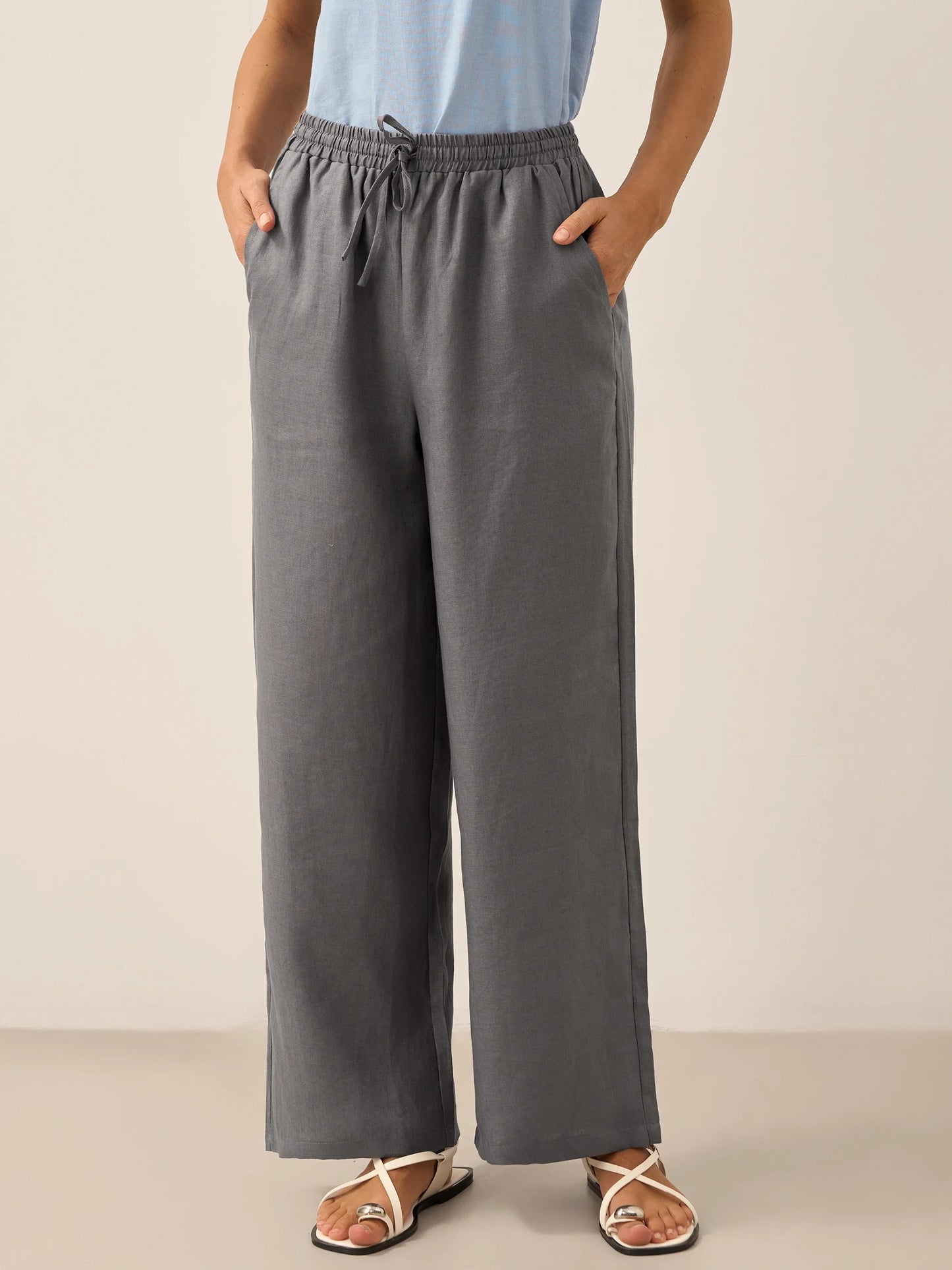 100% Linen Straight Leg Drawstring Pants – Lyon