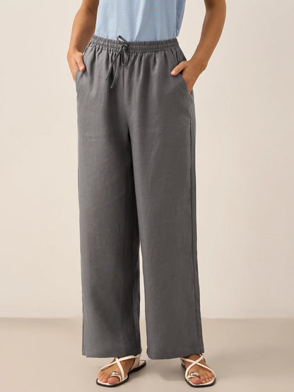 100% Linen Straight Leg Drawstring Pants – Lyon