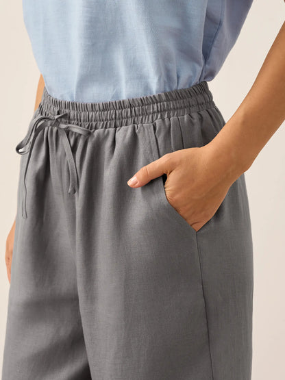 100% Linen Straight Leg Drawstring Pants – Lyon