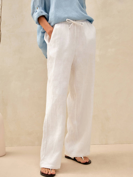 100% Linen Straight Leg Drawstring Pants – Lyon