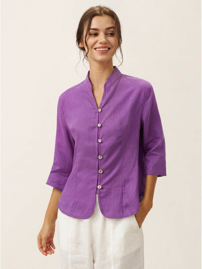100% Linen Mandarin Collar Button Jacket – Amelia