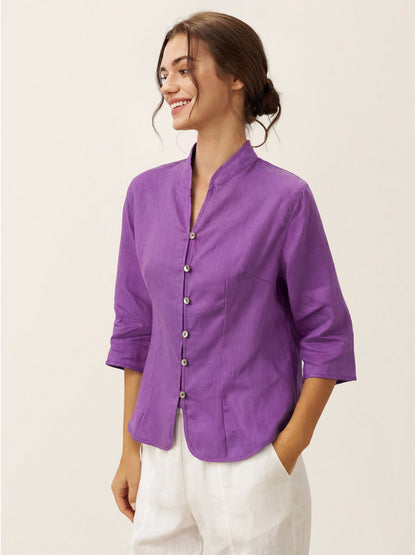 100% Linen Mandarin Collar Button Jacket – Amelia