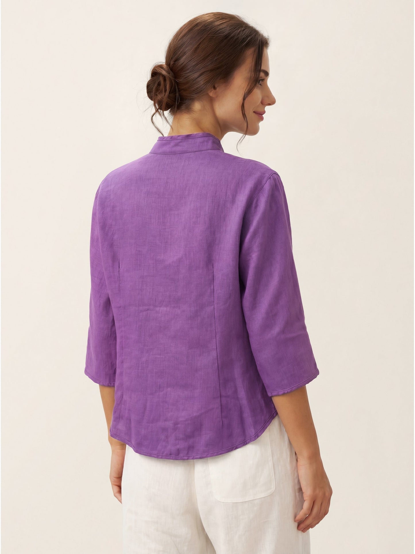 100% Linen Mandarin Collar Button Jacket – Amelia