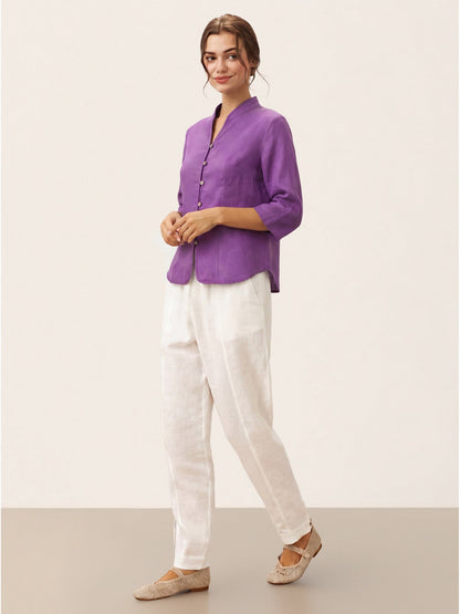 100% Linen Mandarin Collar Button Jacket – Amelia