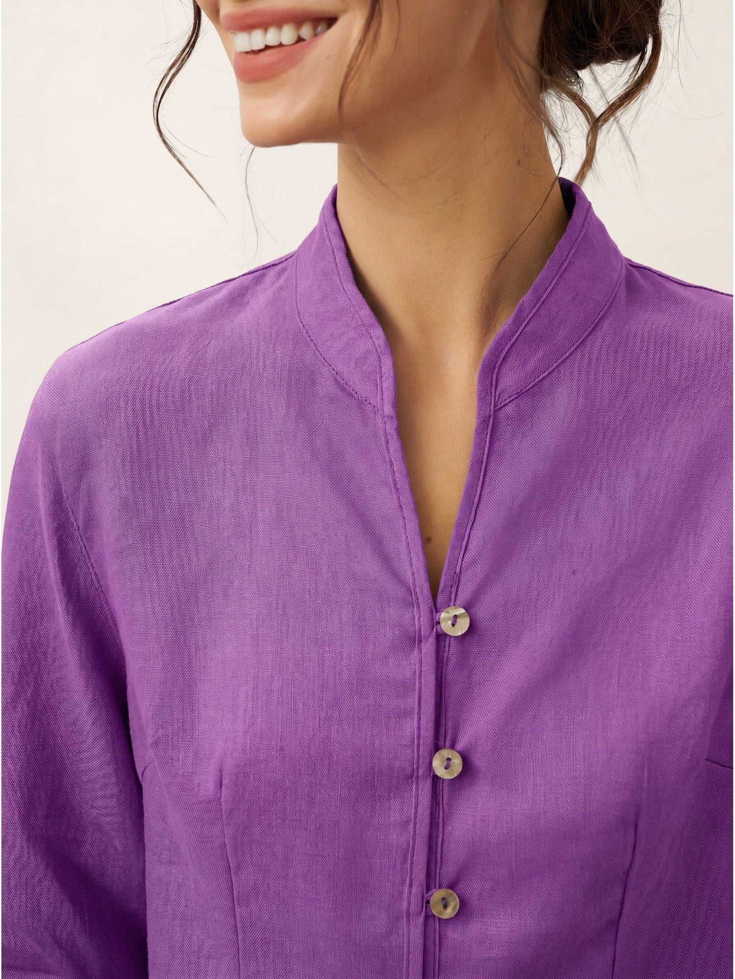 100% Linen Mandarin Collar Button Jacket – Amelia