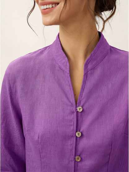 100% Linen Mandarin Collar Button Jacket – Amelia