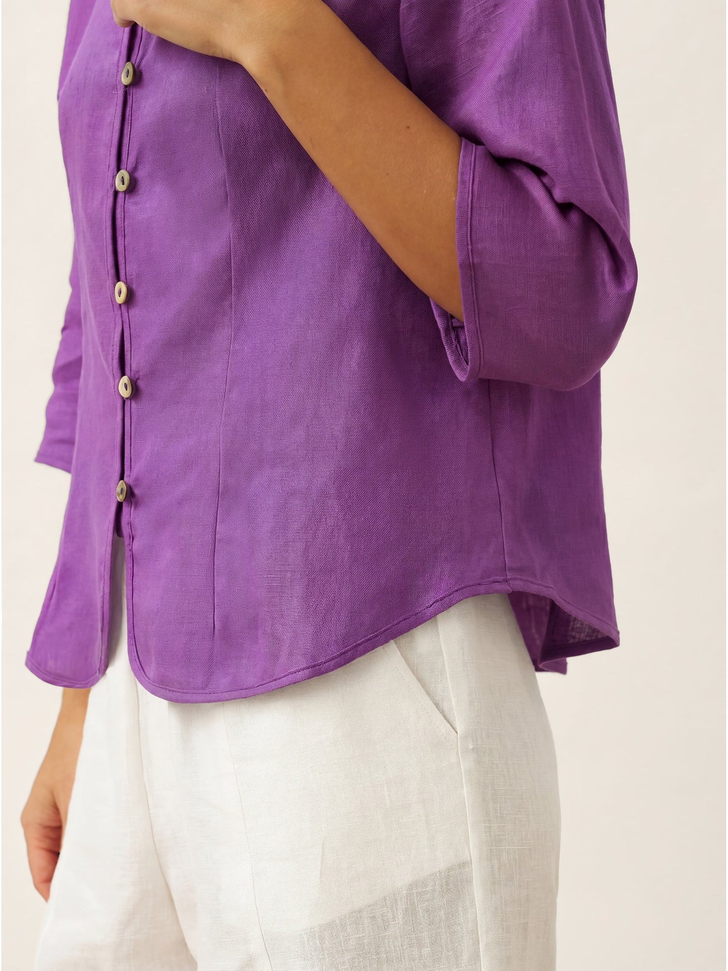 100% Linen Mandarin Collar Button Jacket – Amelia