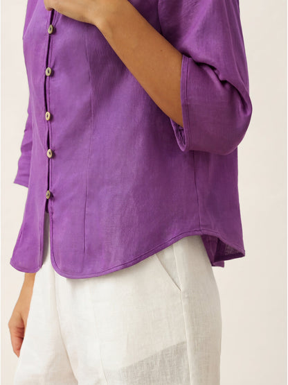100% Linen Mandarin Collar Button Jacket – Amelia
