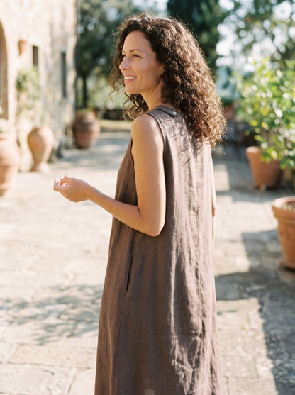 100% Linen Sleeveless Asymmetrical Hem Midi Dress – Sienna