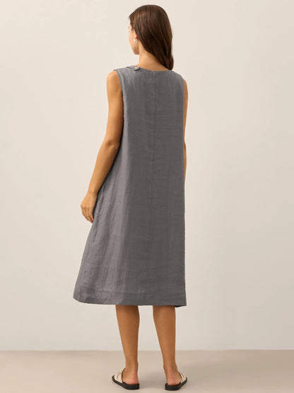 100% Linen Sleeveless Asymmetrical Hem Midi Dress – Sienna