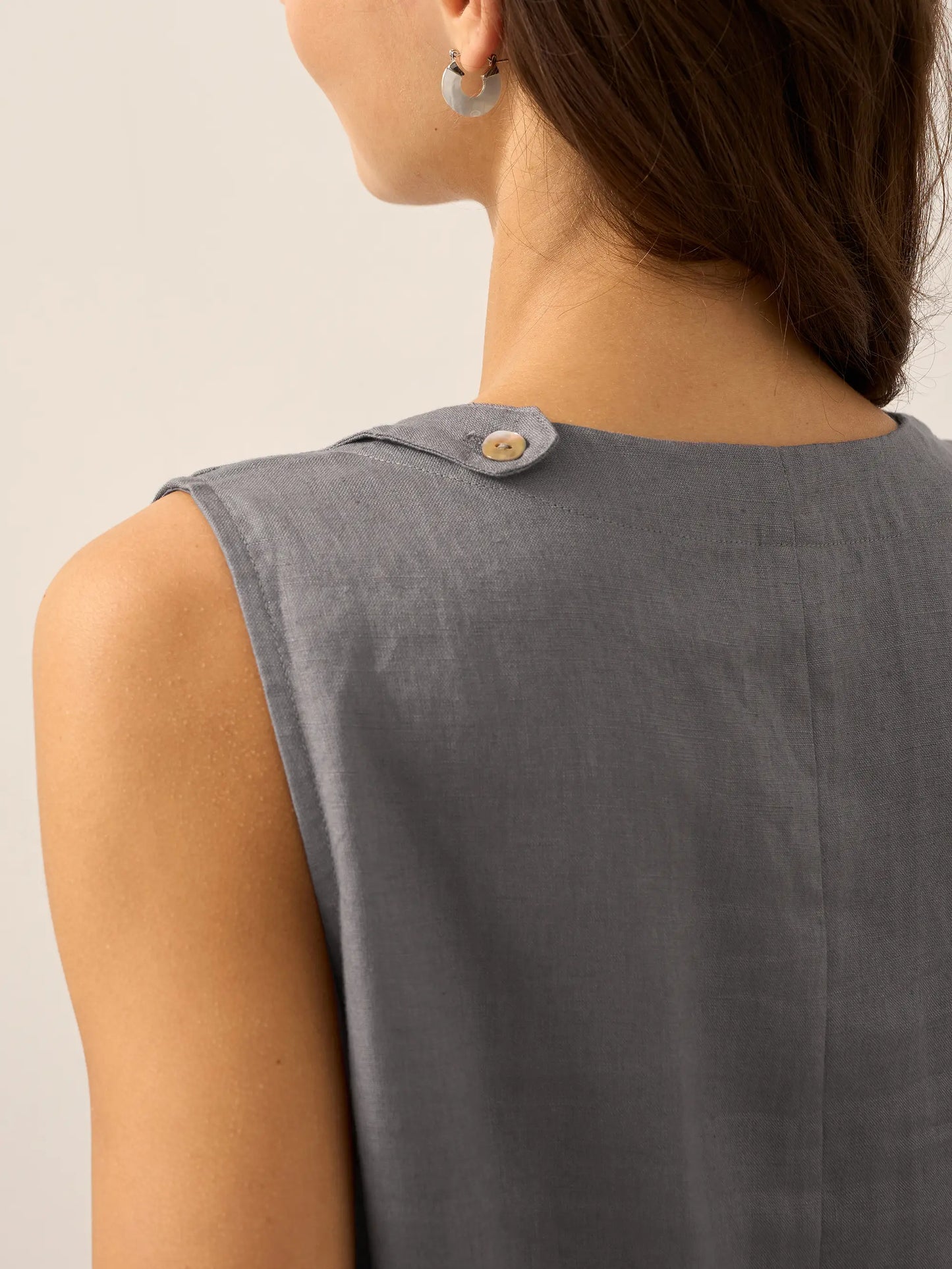 100% Linen Sleeveless Asymmetrical Hem Midi Dress – Sienna