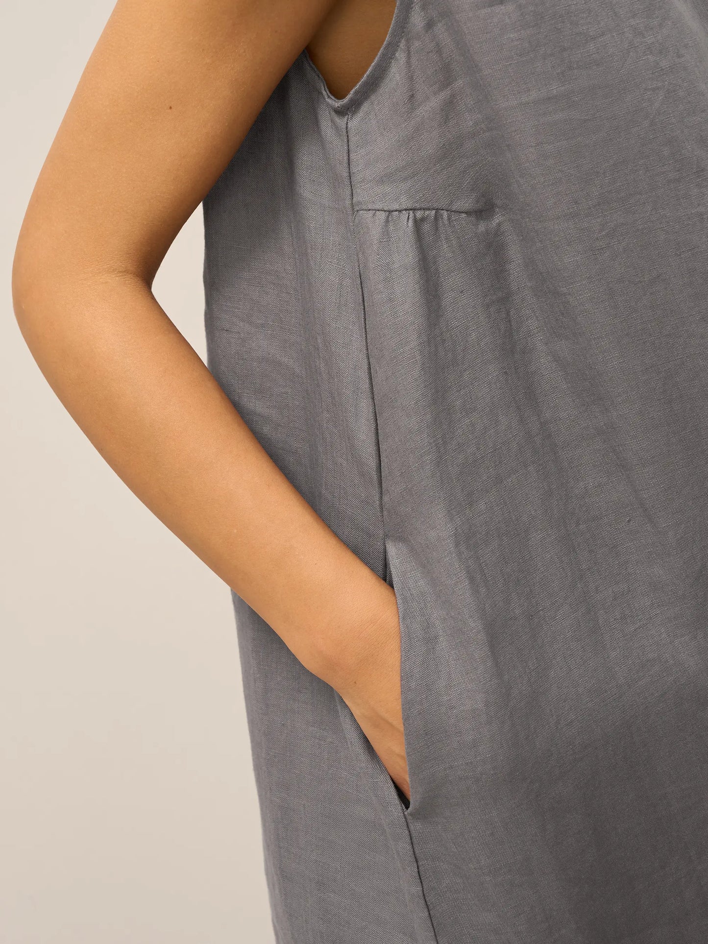 100% Linen Sleeveless Asymmetrical Hem Midi Dress – Sienna