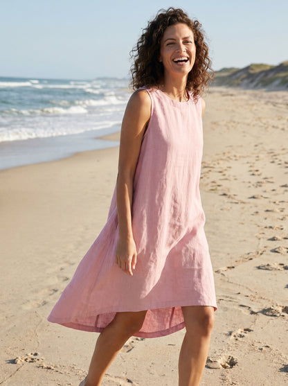 100% Linen Sleeveless Asymmetrical Hem Midi Dress – Sienna
