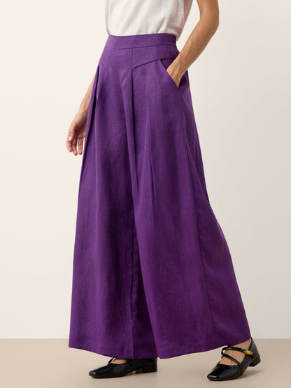 100% Linen Wide Leg Pleated Waist Pants – Louisa
