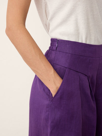100% Linen Wide Leg Pleated Waist Pants – Louisa
