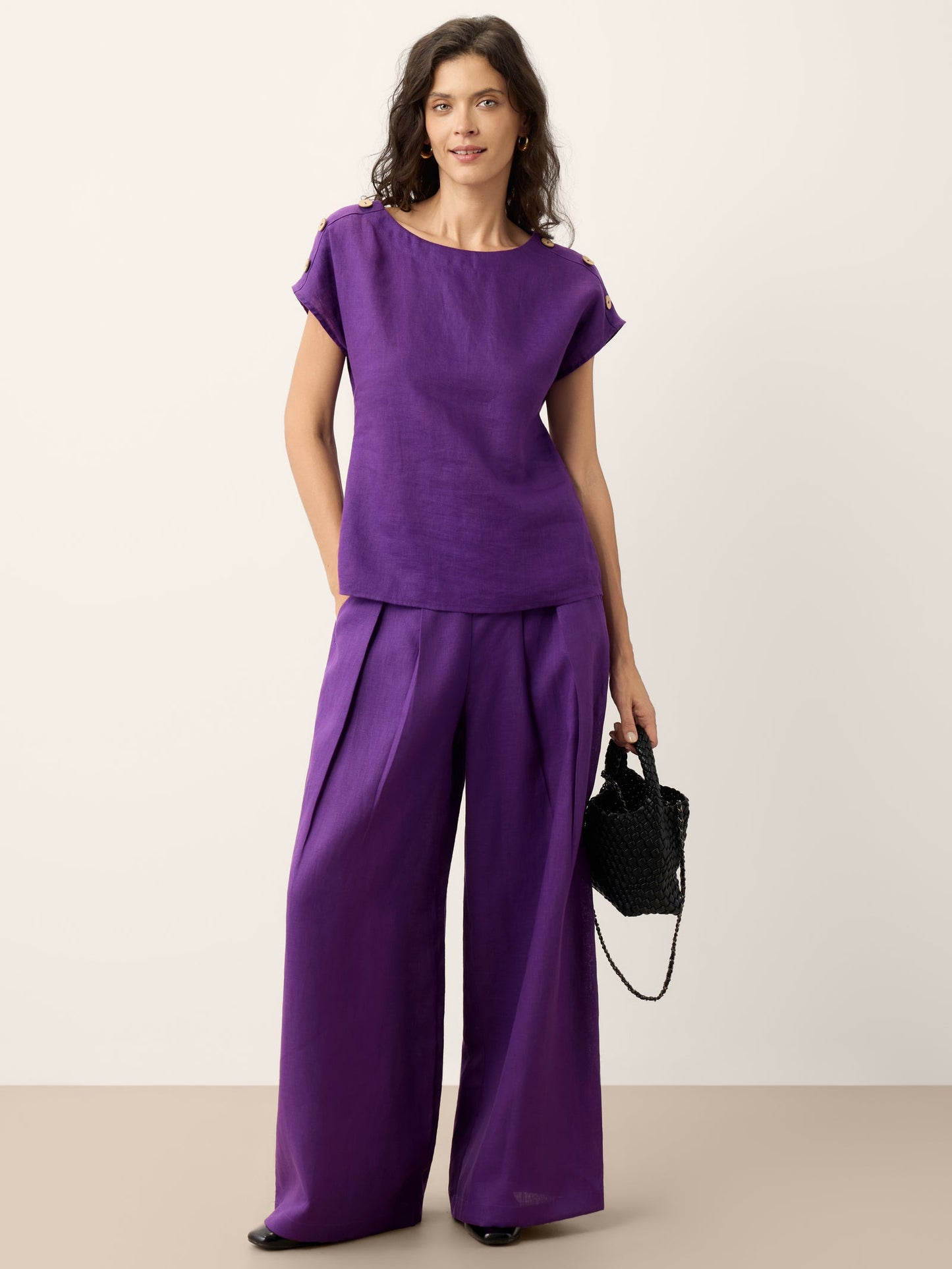 100% Linen Wide Leg Pleated Waist Pants – Louisa